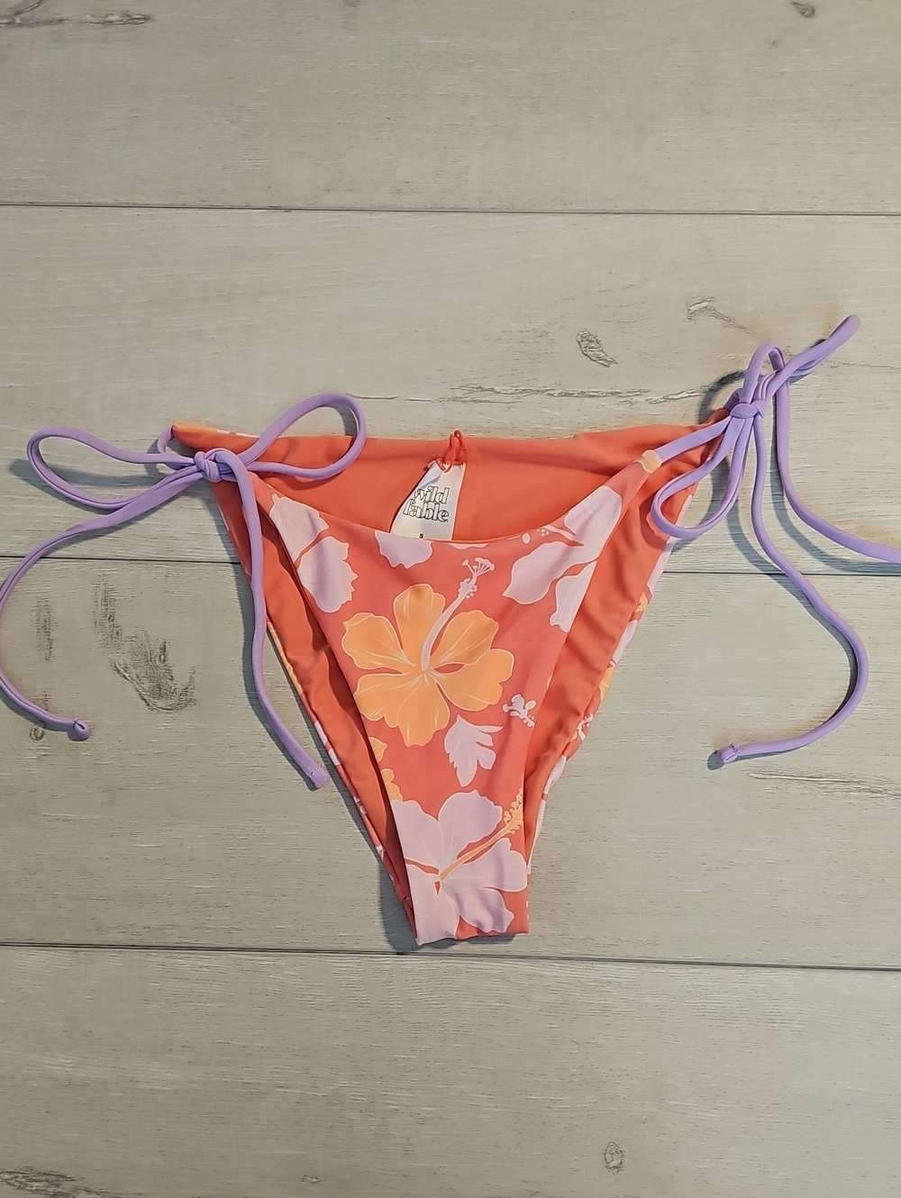 Wild Fable Women's S Coral Floral Print REVERSIBLE Side-Tie Bikini Bottom